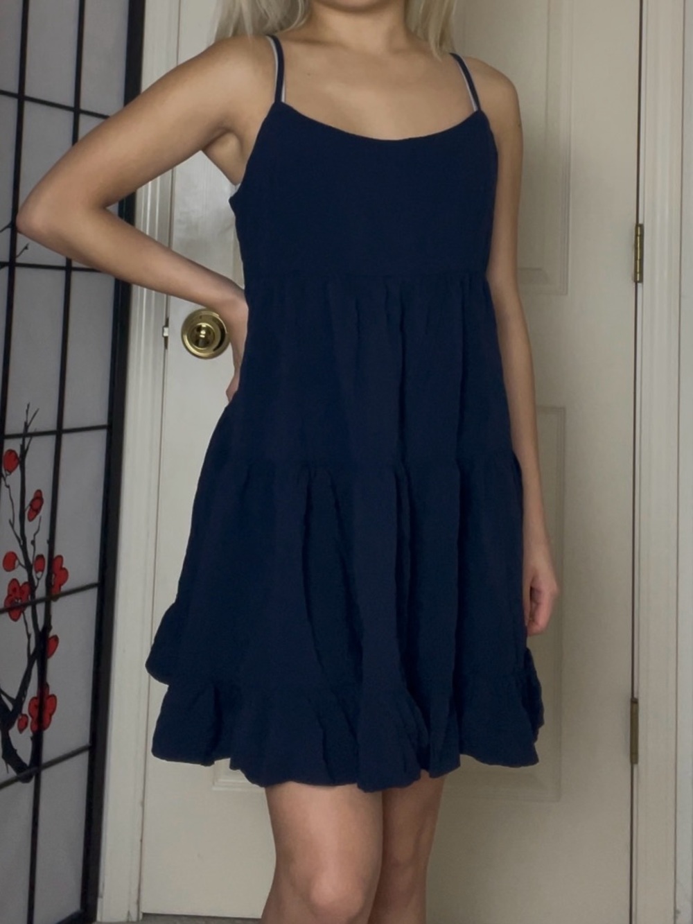 Brandy Melville | Dark Navy Blue Tiered Spaghetti-Strap Summer Mini Dress